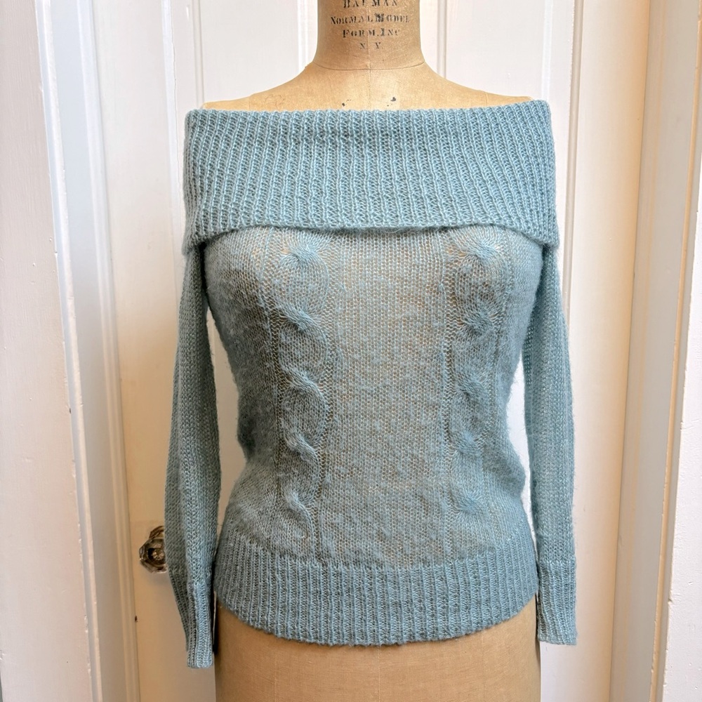 Vintage Y2K Twenty One Powder Blue Translucent Knit Sweater Size Small - Picture 3 of 7
